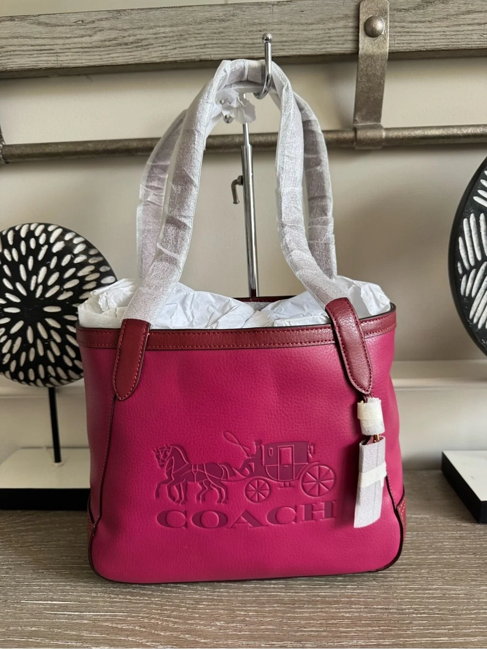 NWT Coach Tote 27 in colorblock with horse and carriage